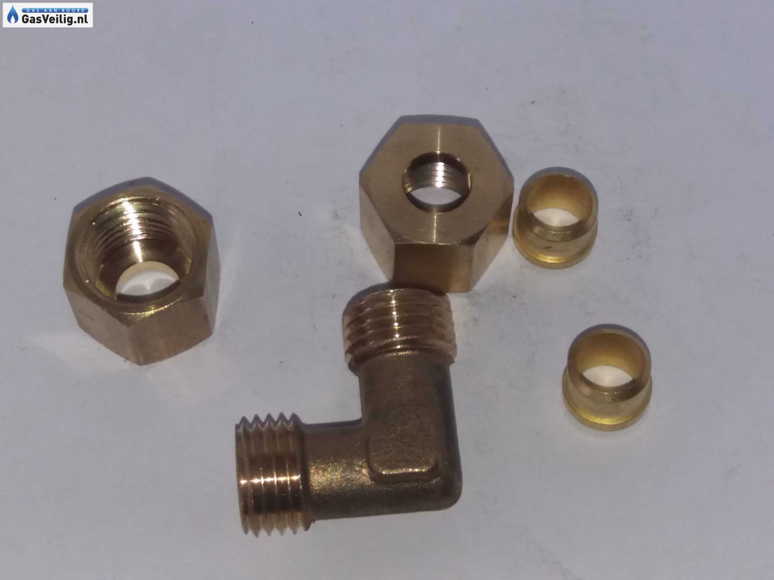 Messing knie knelkoppeling / knelfitting 8 mm x 8 mm - Afbeelding 2