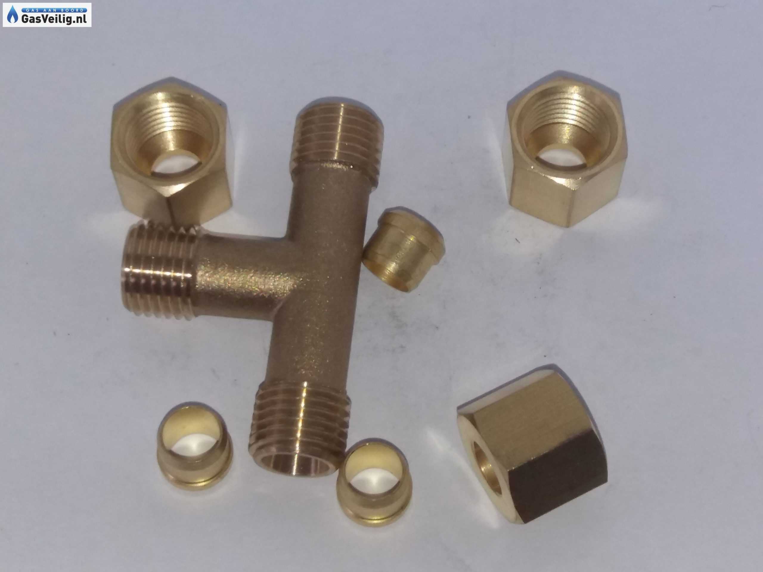 Messing T stuk 8mm x 8 mm x 8mm knelfitting - Afbeelding 3
