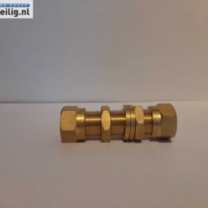 Messing Schotkoppeling / Schotdoorvoer 12mm x 12mm knel recht.